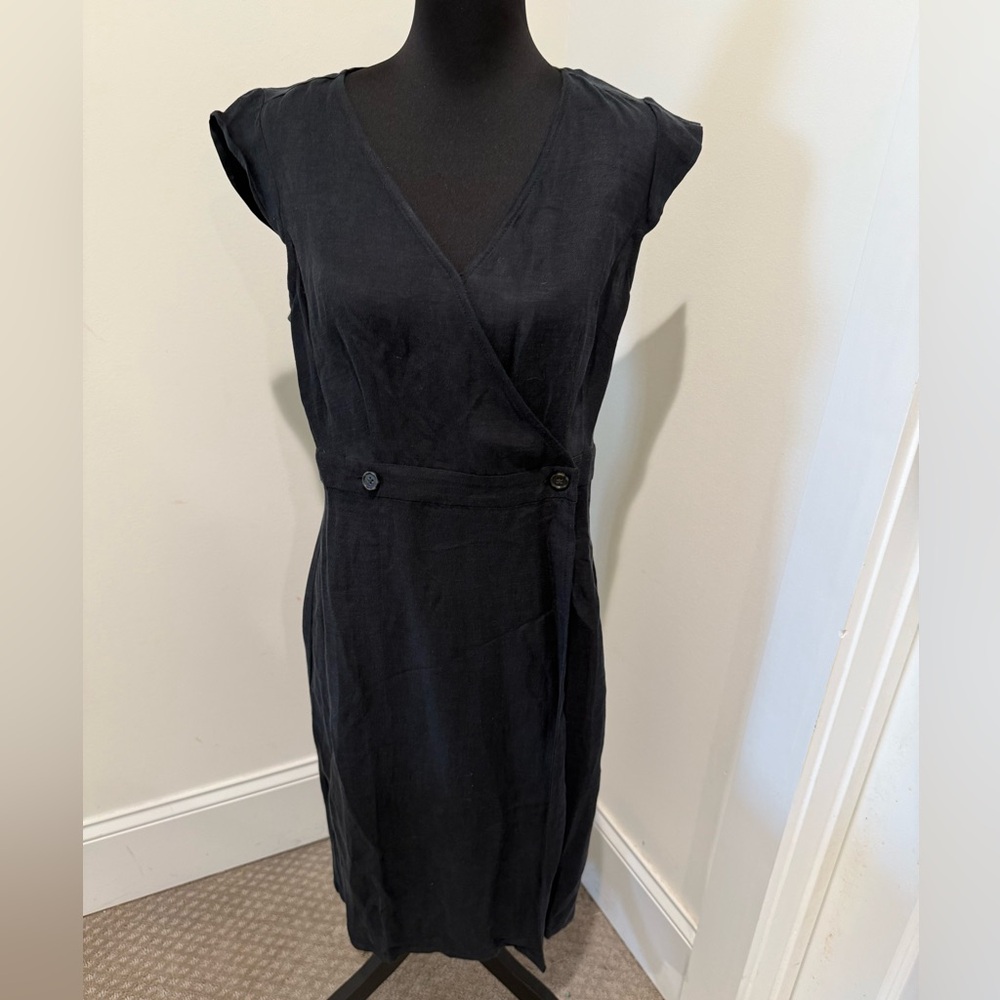 NWT J. Crew Women’s Black Linen Blend Midi Wrap/Sheath Dress Sz 8
